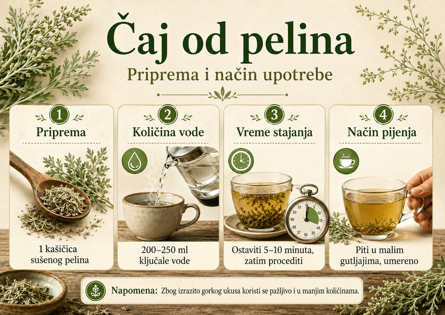 Čaj od pelina priprema, kako se kuva i kako se pije