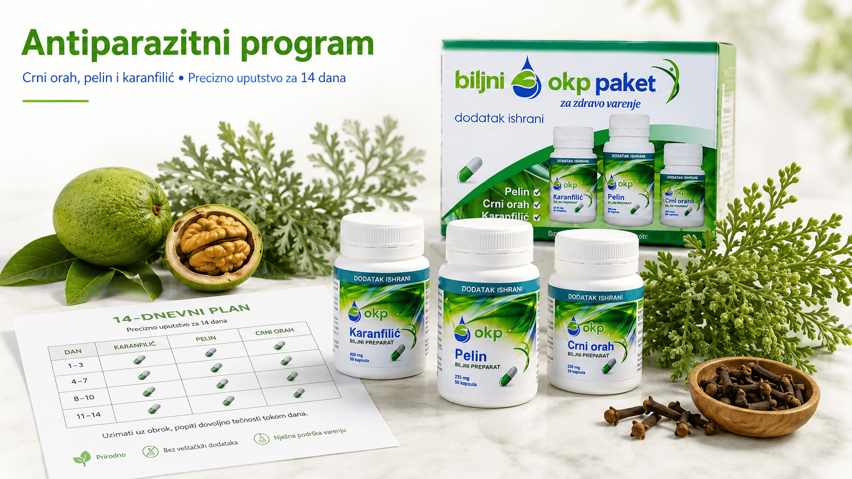 Antiparazitni program sa crnim orahom, pelinom i karanfilićem za 14 dana