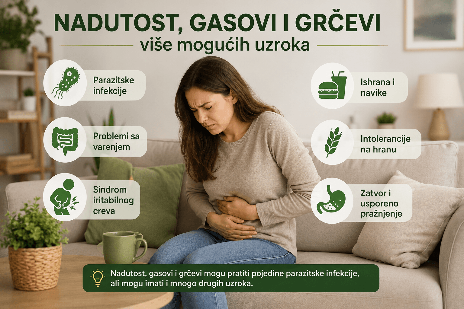 Nadutost i paraziti, gasovi, grčevi i promenljiva stolica