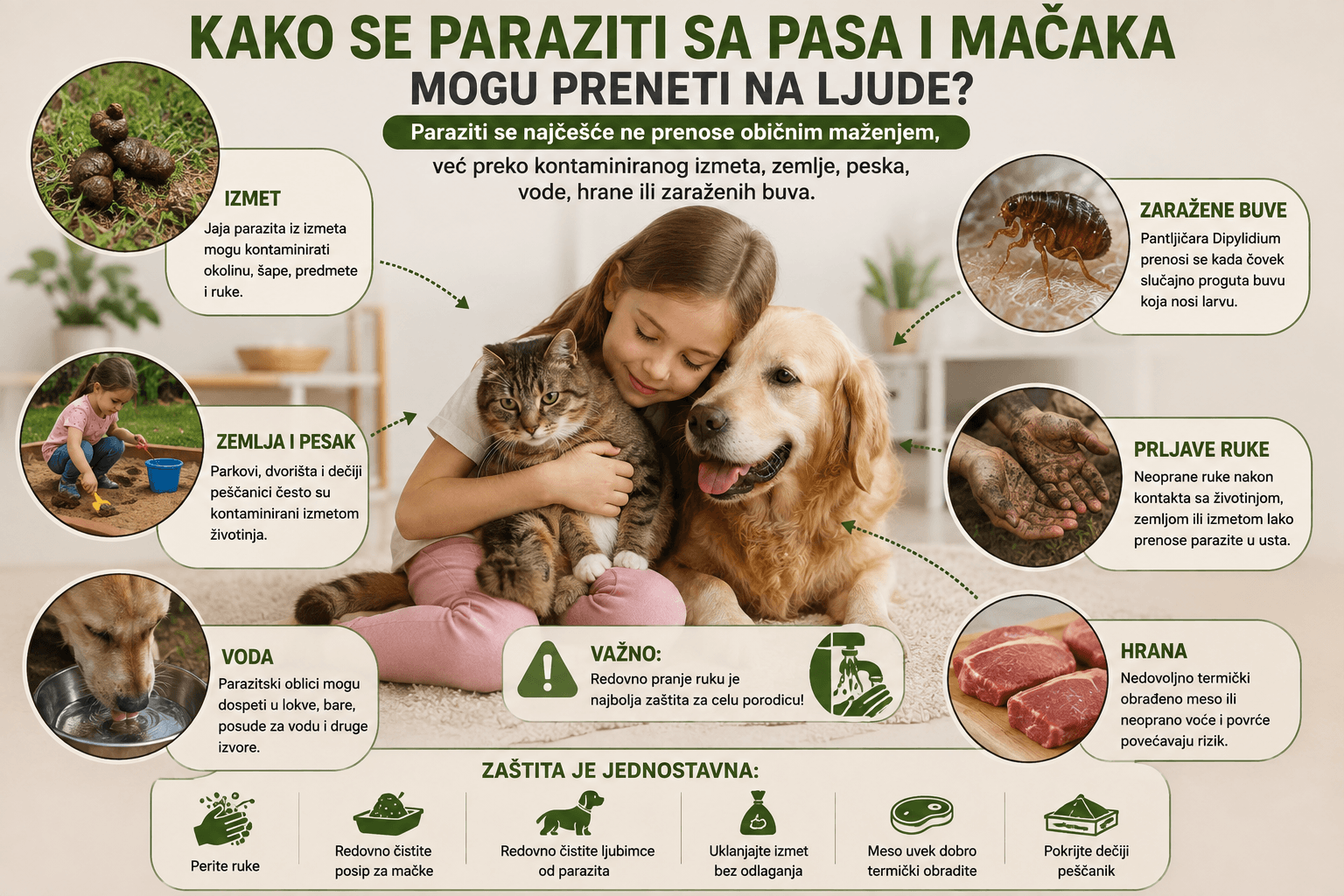 Kako se paraziti sa pasa i mačaka mogu preneti na ljude preko izmeta, zemlje, buva i hrane