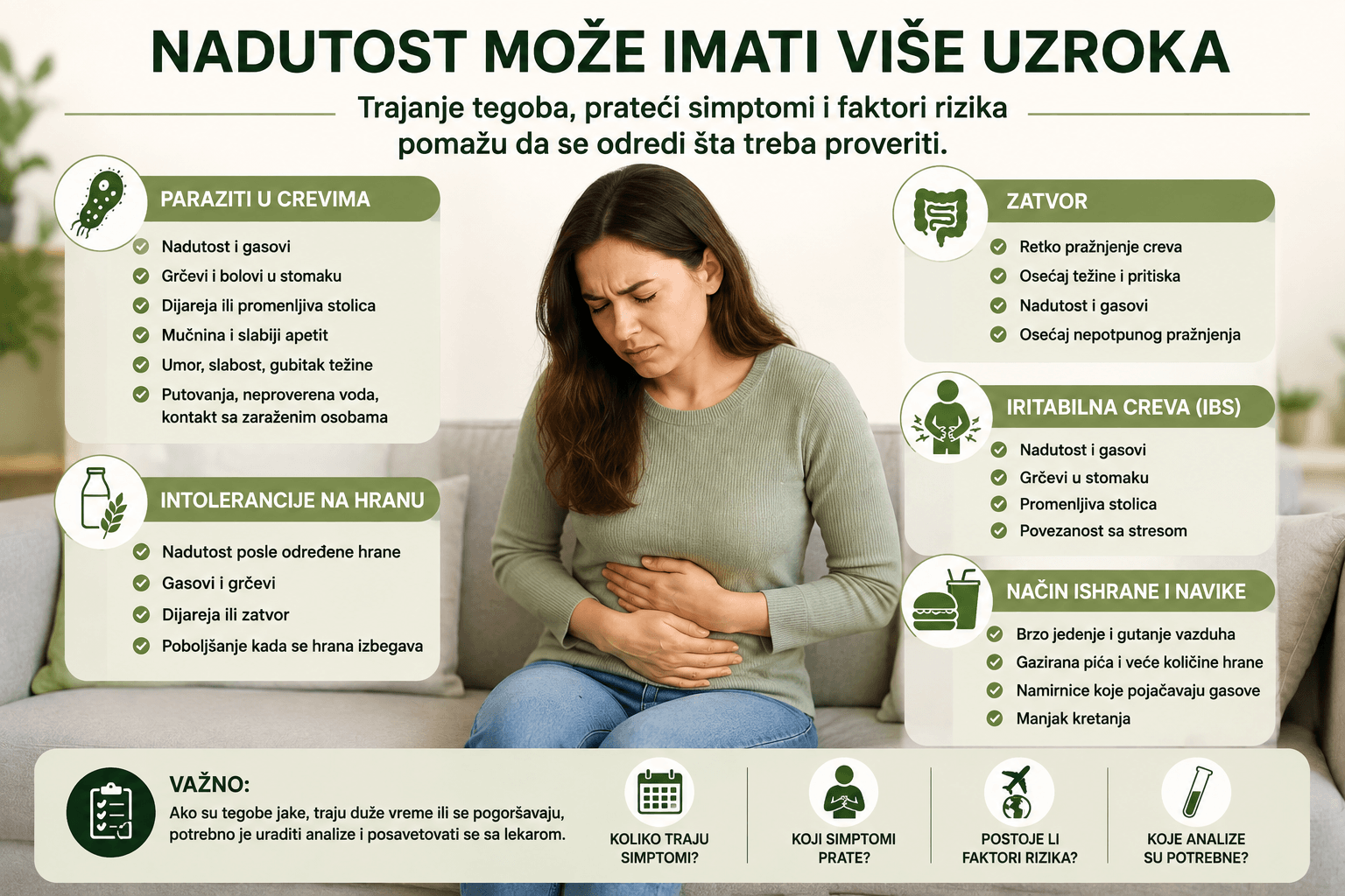 Razlika između nadutosti zbog parazita, hrane, zatvora i iritabilnih creva